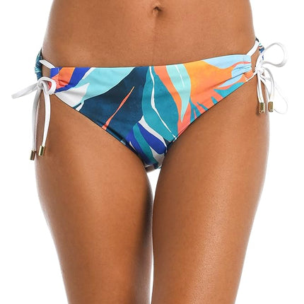 Parte de abajo de bikini de traje de baño hipster con lazo lateral para mujer La Blanca, azul hielo/palmas costeras, 20