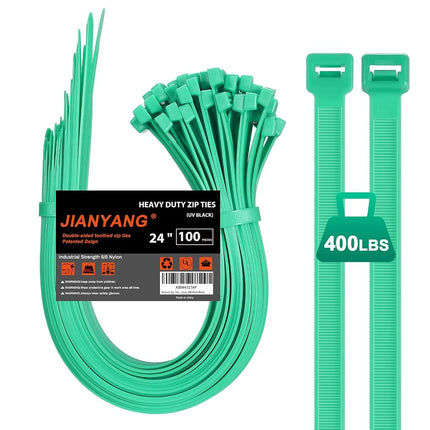 Long Green Zip Ties Heavy Duty 24 inch，500 LBS Ten