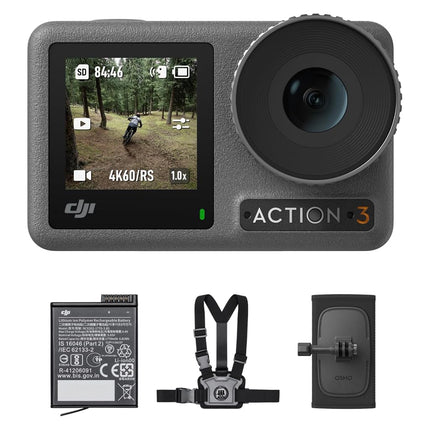 DJI Osmo Action 3 Outdoor Combo, 4K/120fps Action Camera with chest & Backpack Strap Mount for hiking and cycling, Super-Wide FOV, HorizonSteady, Cold Resistant & Up to 320 Mins with 2 Batteries