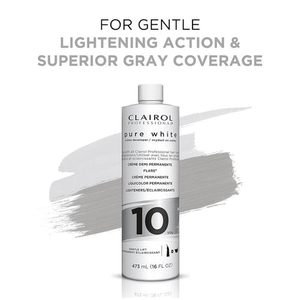 Pure White 10 Volume Creme Developer by Clairol for Unisex - 16 oz Lightener