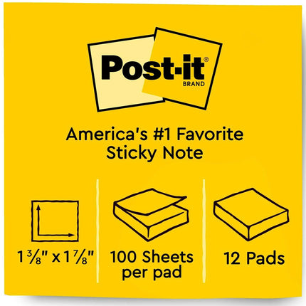 Post-it Notes 653AN Original Pads in Cape Town Colors, 1 1/2 x 2, 100-Sheet (Pack of 12)