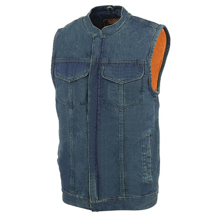 Gilet Club en jean pour homme Milwaukee avec bouton-pression et fermeture éclair cachés (Bleu, 2TG)