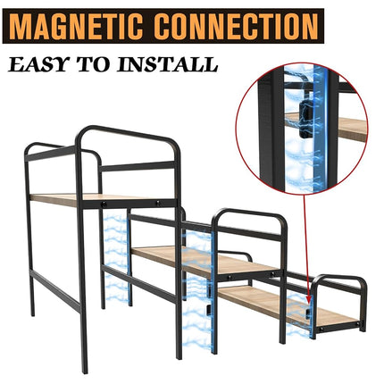 Organizador de especias para encimera, soporte de almacenamiento de especias de 3 niveles con conexión magnética para cocina, estante duradero para jarabes con protección anticaídas, estante expositor versátil para botellas de vino, cosméticos.