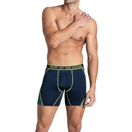 Fruit of the Loom Men's 4-Way Stretch Boxer Briefs | Lightweight & Moisture Wicking Underwear | Long, Regular Leg & Trunk, Max Flex Zones-3 Pack-Colors May Vary, S (Pack of 3)