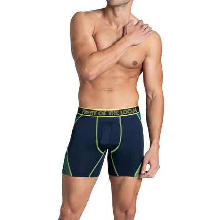 Fruit of the Loom Men's 4-Way Stretch Boxer Briefs | Lightweight & Moisture Wicking Underwear | Long, Regular Leg & Trunk, Max Flex Zones-3 Pack-Colors May Vary, S (Pack of 3)