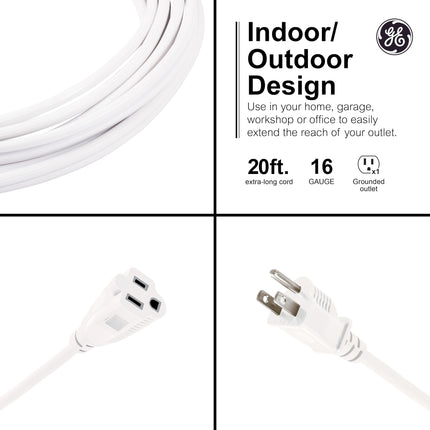 GE - 16AWG 13A 20ft UL Listed Heavy Duty Waterproof Extension Cable White
