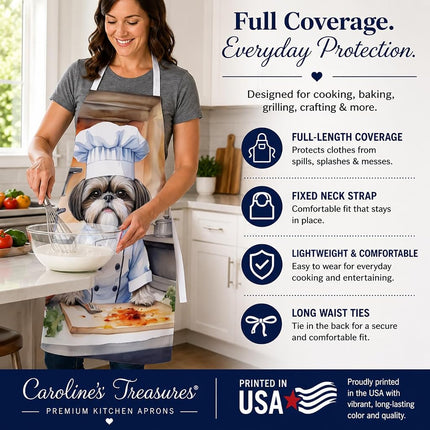 Caroline's Treasures Shih Tzu The Chef Apron Cooking Kitchen Server Baking Crafts Gardening for Adult Women Men, Unisex, Large, Multicolor