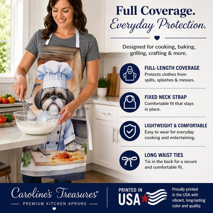 Caroline's Treasures Shih Tzu The Chef Apron Cooking Kitchen Server Baking Crafts Gardening for Adult Women Men, Unisex, Large, Multicolor