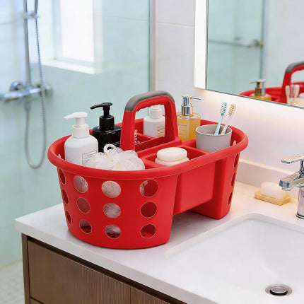 SIMPLYKLEEN Large Shower Caddy Portable 2PC - Made in USA Plastic Jumbo Size Dorm Storage Candy Tote with Handle Shower Organizer for Bathroom, Pantry, Kitchen, College Dorm, Red/Periwinkle