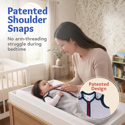 Baby Deedee 100% Cotton Sleeping Sack, Baby Sleeping Bag Wearable Blanket, Sleep Nest Lite, Infant and Toddler, Gray Navy, Large (18-36 Months)