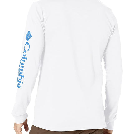 Columbia Men's Long Sleeve Tee Shirt Outdoors Fishing Camping Hiking, White with Storm, Medium