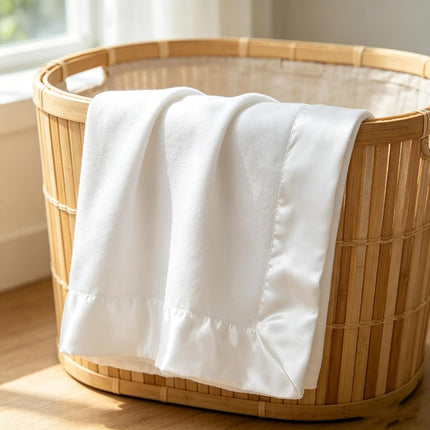 TLCare Fleece Blanket with Satin Trim, White, 2", for Boys and Girls (3302-White)
