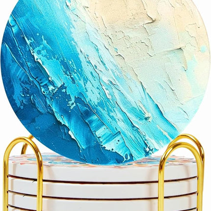 Ceramic Marble Coasters Set of 6, Absorbent Drink 