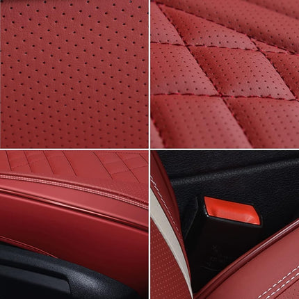 Funda de asiento de coche GXT Deluxe de cuero sintético de cobertura completa antideslizante universal apta para sedanes, SUV, camionetas con reposacabezas, accesorios interiores, rojo oscuro
