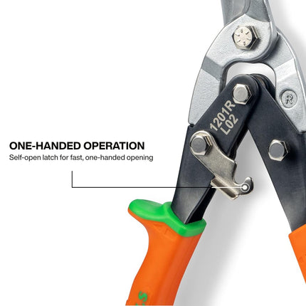 Metal Shears, Aviation Snips with Wire Cutter, Right Curvature Klein Tools 1201R