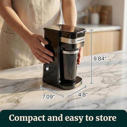Elite Gourmet EHC113 Personal Single-Serve Compact Coffee Maker Brewer Includes 14Oz. Stainless Steel Interior Thermal Travel Mug, Compatible with Coffee Grounds, ReCaable Filter, Black