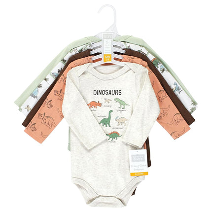Lot de 5 grenouillères à manches longues en coton unisexe Hudson Baby, motifs Aventures dinosaures, 6-9 mois