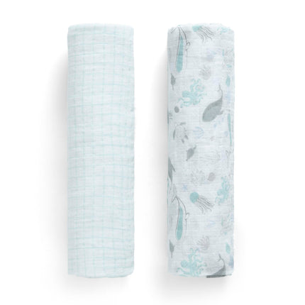 Delta Children Mantas de muselina 100% algodón para bebés y niñas – 119,4 x 119,4 cm (paquete de 2), Vida Marina