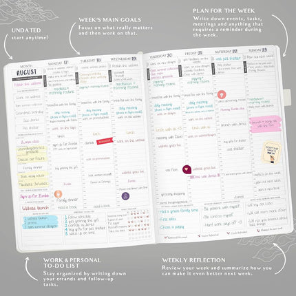 Legend Planner PRO Hourly Schedule - Weekly & Daily Organizer with Time Slots. Appointment Book Journal for Work & Personal, A4 (White Gold)