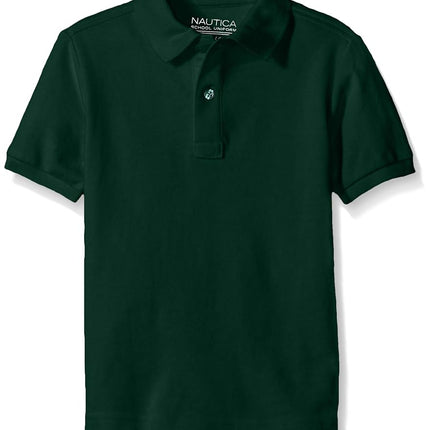 Nautica Boys' School Uniform Short Sleeve Polo Shirt, Button Closure, Comfortable & Soft Pique Fabric, Hunter, 5