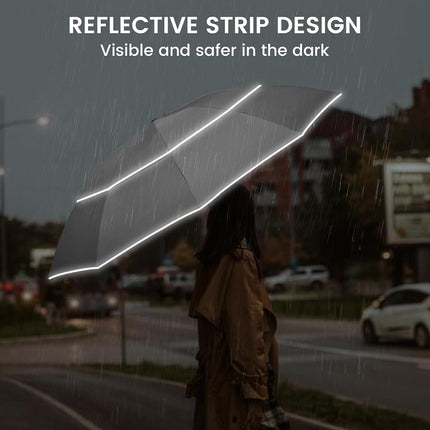 G4Free 62 Inch Windproof Inverted Umbrella with Reflective Stripe Large Compact Reverse Golf Umbrella for Rain 10 Ribs Double Canopy Travel Umbrella Automatic Open Close