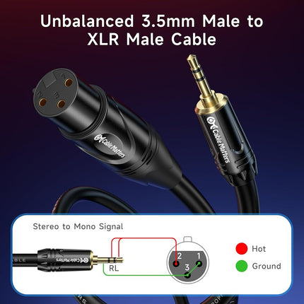 Cable Matters Unbalanced XLR to 3.5mm Female to Male Mono Microphone Cable 25 Feet