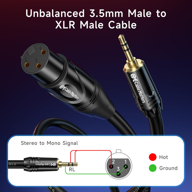 Cable Matters Cable XLR a 3,5 mm desbalanceado largo - 4,5 m, macho a hembra, cable de 1/8 de pulgada a XLR