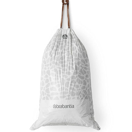 Brabantia PerfectFit Bin Liners Multipack (Size L/40-45 Litre) Thick Plastic Trash Bags with Tie Tape Drawstring Handles (120 Bags), White, 138669