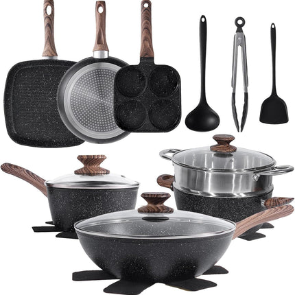 Pots and Pans Set Non Stick, 17 Pcs Cookware Sets 