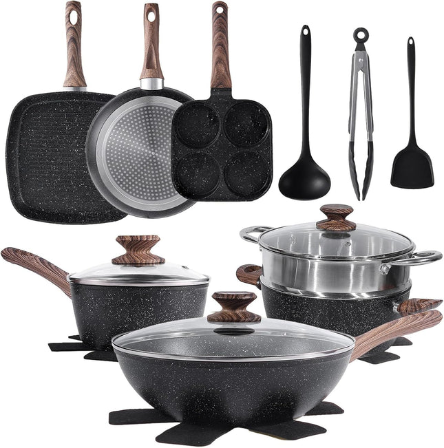 Pots and Pans Set Non Stick, 17 Pcs Cookware Sets 