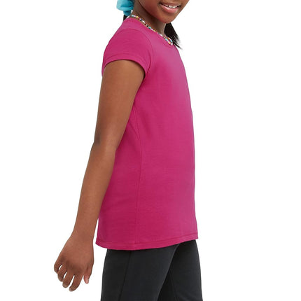 Hanes Girls’ Cotton T-Shirts, Essential Girls’ Tees, Cotton Shirts for Girls, 2-Pack, Amaranth, X-Small