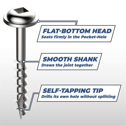 Kreg SML-C125S5-100 Stainless Steel Pocket-Hole Screws, 1 1/4 Inch, #8 Coarse Thread, Maxi-Loc Head, (100 Count)
