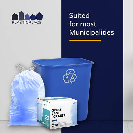 Plasticplace Custom Fit Trash Bags, Compatible with simplehuman Code V (200 Count) Tinted Blue Drawstring Garbage Liners 4.2-4.8 Gallon, 14.5" x 28"
