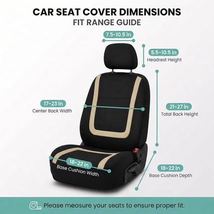 FH Group Car Seat Covers Front Set in Cloth -Car SeatCovers for Low Back Car Seats with Removable Headrest,Universal Fit,Automotive SeatCovers,Washable Car SeatCover for SUV,Sedan,Van Beige