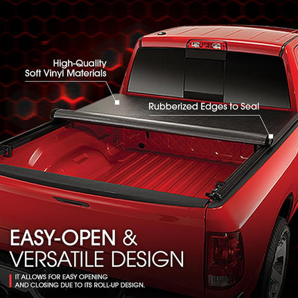 DNA Motoring TTC-RU-018 Truck Bed Soft Vinyl Roll-Up Tonneau Cover Compatible with 2009-2018 Ram 5.7Ft Fleetside Short Bed, Black