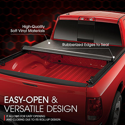 DNA Motoring TTC-RU-038 Truck Bed Soft Vinyl Roll-Up Tonneau Cover Compatible with 14-18 Silverado/Sierra 1500 6.5' Bed