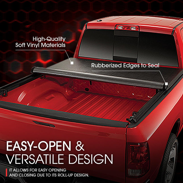 DNA Motoring TTC-RU-038 Truck Bed Soft Vinyl Roll-Up Tonneau Cover Compatible with 14-18 Silverado/Sierra 1500 6.5' Bed