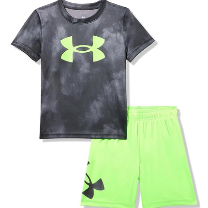 Under Armour Boys' 2-piece Short Sleeve Graphic T-Shirt and Shorts Set, Lightweight & Breathable, Hype Green Print, 2T