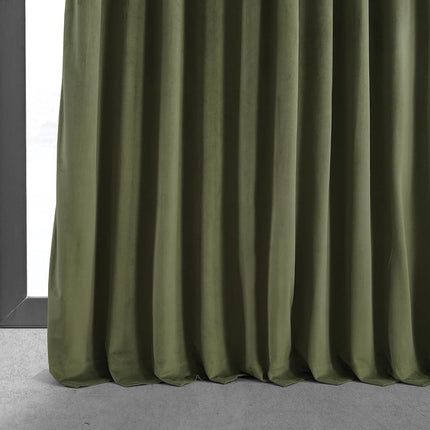 HPD Half Price Drapes Extra Wide Signature Blackout Velvet Curtains 96 Inch Long 1 Panel, 4-Pass Hotel Blackout Lined Window Curtains Thermal Blackout Curtains for Bedroom 100W x 96L, Hunter Green
