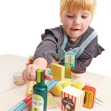 Tender Leaf Toys Supermarket Grocery Set - Wooden Play Food Pack For Children Practice Pretend Play And Roleplay With This Shopping Accessory Set