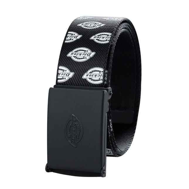 Dickies Women's Tonal Plaque Buckle Fabric Belt, Black Logo, Large