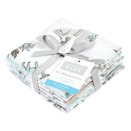 Hudson Baby Paños de Algodón de Franela Unisex para Bebés Paquete de 12, Mundo Dino Neutro, Talla Única