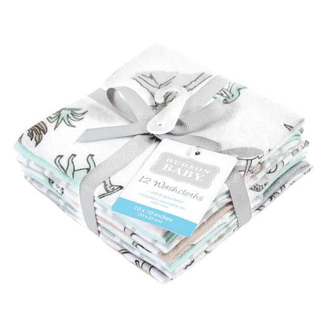Hudson Baby Unisex Baby Flannel Cotton Washcloths 12-Pack, Neutral Dino World, One Size