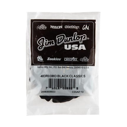 Dunlop 483R03MD Black Classic Celluloid Medium Guitar Picks, 72-Pack