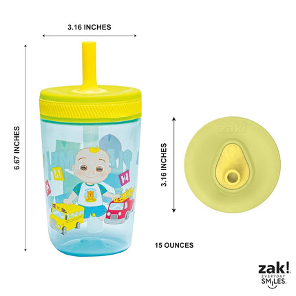 Zak Designs CoComelon Kelso 15oz Leak-Proof Toddler Straw Cups, 2-Pack