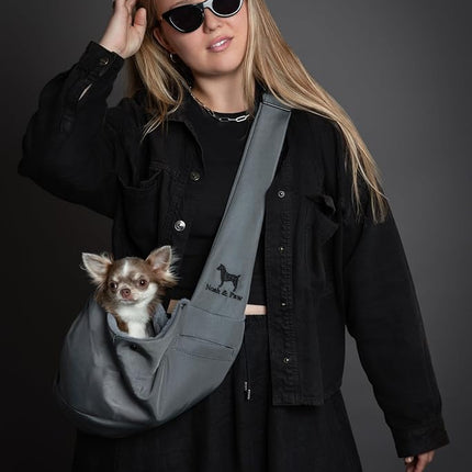 Noah & Paw Dog Sling Carrier for Small Dogs 3-10lb, Dog Sling for Small Dogs and Cats, Dog Carrier with Adjustable Padded Strap, Premium Twill, Lined with Fur, Double Safety Feature, Machine Washable