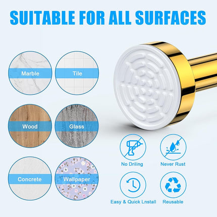 TEECK Shower Curtain Rod, 32-43 inch Adjustable Spring Tension Curtain Rod, Never Rust Anti-Slip Shower Curtain Rod for Bathroom, No Drilling, Never Collapse, Easy to Use, Gold