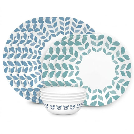 Corelle Vitrelle Glass Dinnerware Set, Chip & Crack Resistant Triple Layer Glass, 12-PC Dinnerware Set, Northern Pines
