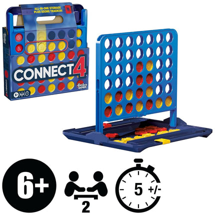Official Hasbro Games Connect 4 Game (2025 Edition) | All-in-1 Storage, Carrying Case, Score Tracker | Ages 6+ | 2 Players | Family Games for Children - English Version