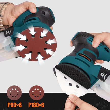 DOVAMAN 350W Random Orbital Sander, Electric Sander for Wood & Metal, 6 Variable Speeds up to 13000RPM, 125mm Sanding Pad, Dust Collection Box & 12Pcs Sandpapers, Power Sanding Machine for DIY
